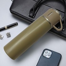 304 이중 벽 냉온수 진공 플라스크 선물 세트 보온병 스테인레스 스틸 절연 여행 출장 물병 남성용, 500 미리리터, 15 Khaki