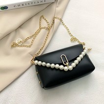퀼트여왕 가죽공예 D.I.Y 진주체인 핸드백, 블랙