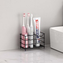 무타공마켓 스텐 칫솔꽂이 면도기 치약 거치대 벽면부착가능, 블랙, 1개