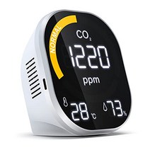 이산화탄소 농도 측정기 co2 센서 고정밀도 NDIR 방식 USB 충전식 co2 농도 측정기 대용량 내장 경보 알람 부착 이산화탄소계 공기질 검출기 400-5000PPM 측정 범위 실시간 측정 습도온도 표시 3in1 경보 알람 화이트