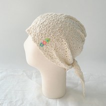 이코마켓 국산 고급 여성 삼각 플라워 레이스 중년여성모자 헤어두건 식당 주방 조리모 위생모