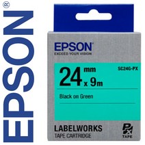 *정품* [ EPSON ] 라벨테이프, SC24G(녹색바탕/검정글씨/폭24mm)