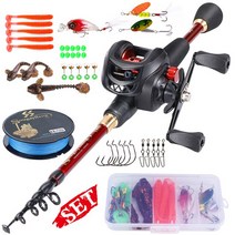 한 치낚시대 텔레스코픽 낚시 콤보 탄소 섬유 막대와 릴 후크 루어 라인 키트 기어 비율, 10.빨간 - 21