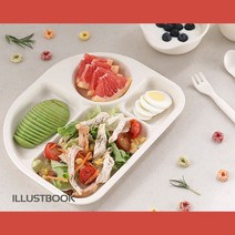 친환경 옥수수 그릇 5p 세트 접시 안전 유아 그릇 식판 내열 열탕소독 식세기 가능, 아이보리