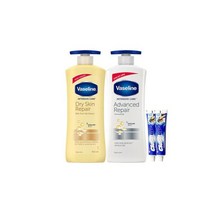 바세린 대용량 바디로션 600ml 어드밴스드 + 알로에수드 +치약2개, 드라이 스킨 로션 400ml +어드밴