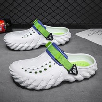 빅 사이즈 2022 여름 남성 샌들 가벼운 EVA 캐주얼 신발 구멍 클로그 연인 홈 가든, White green+39