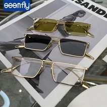고급선글라스 Seemfly 2022 패션 광장 선글라스 남성용 여성용 작은 프레임 빈티지 올리브 그린 렌즈 선글라스 클리어 렌즈 안경 Feminino