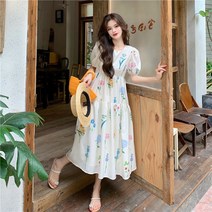 플라워 샤랄라 박스형 하와이 동남아 옷 롱 원피스 시원한 여행용 휴양지 30대 냉장고 SY