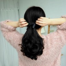 싸다구 여자가발 웨이 리본 웨이브 반가발 묶음머리 묶은머리가발 부분가발 올림머리가발 가발 내추럴블랙 숱커버, 상세페이지 참조, 상세페이지 참조