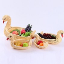 오리바구니 간식 과일 빵 소쿠리 수납 수공 라탄 쌈채소 바구니, 오리 소형 19x14cm