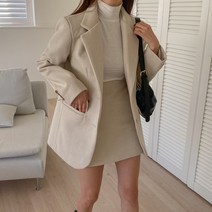 베러리 헤링본자켓 가을 카라 울자켓 여성 정장 루즈핏 박시 투버튼 브라운 크림 여자 체크 재킷