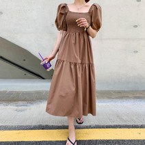 퍼니걸스 5132 퍼프 스퀘어넥 스모크 롱 원피스 여성의류