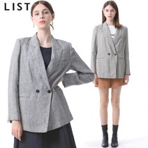 리스트 리스트 클래식 체크 더블 버튼 린넨 자켓
