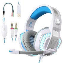 BlueFire PS4 PS5 Xbox One 헤드폰용 스테레오 게이밍 헤드셋 마이크 LED 조명 포함 플레이스테이션 4 PC용 화이트, White