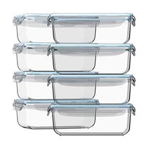 Glass Food Storage Containers with Lids 30 Oz 16 Pc (Set of 8) Airtight Large Containers Meal Prep