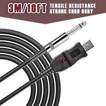 일렉 베이스 기타 케이블 USB 10 Ft 1/4 TS in & Out to 인터페이스 코드 일렉트릭 기타베이스 PC 레코딩 피트