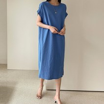 [어반프랑] 리사 린넨 퍼프소매 나그랑 루즈핏 트임 롱원피스
