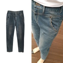핑크홀릭 프롬 빈티지 레이스장식 뒷밴딩 스판 보이핏 세미배기 청바지