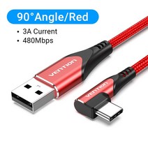 usb기기 usb Vention-USB c타입 케이블 3A 90 도 충전기 삼성 S10 샤오미 미 9 프로 핸드폰용 고속 게임 코, 02 앵글 Red_05 2m, Angle Red