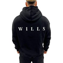 WILLS FITNESS 파커 맨즈 오버사이즈 ESSENTIALS HOODIE 풀오버 백 프린트 근육 트레이닝 윌즈 피트니스 로고 체육관 웨어 스포츠웨어 스트레치 코튼