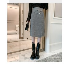 잇츠스타일 여성 간절기 하운드투스 체크무늬 미디 스커트