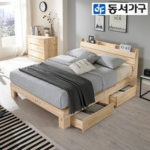 동서가구 순수 히노끼 수납헤드 편백나무 100% 프레임 2서랍 수납침대 퀸 Q (매트제외) DF642835, 내추럴