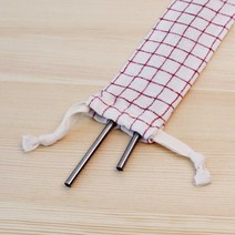 [바보사랑] 린넨 이중거즈 무형광 빨대주머니, 새옵션:이중거즈빨대주머니_체크