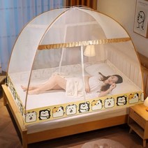게르 글램핑 천막 몽골텐트 패션 만화 인쇄 패턴 가정용 먼지 상단 모기장 큰 공간 유르트 유형 통기성 여름 캠핑 텐트, 2.0x2.2m bed, color 1-2 doors
