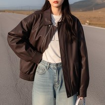 라뷰드 여성 오버핏 집업 가죽 자켓 봄 가을 간절기 가죽 라이더 점퍼 여자 루즈핏 카라넥 레자 레더 잠바 캐주얼 아우터 데일리 겉옷 상품 사진