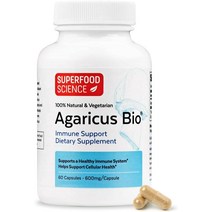 Superfood Science Agaricus 바이오 면역 지원 보충제 면역 방어 및 세포 건강을 위한 캡슐 당 600mg USDA, 한개옵션1, 한개옵션0
