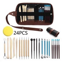 도예 조소 도구 도자기 점토 초보자 전문가를위한 휴대용 케이스 도자기 키트 모델링 diy, 가방 세트 24pcs