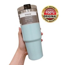 TYESO 보온 컵 보온병 커피 머그잔 용 물병 스테인레스 스틸 진공 플라스크 텀블러 빨대 여행 절연 음료 용기 포함, 600Ml+Blue  Mug