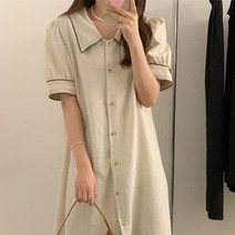르뚜앙 코드 카라 퍼프 린넨 하객 롱원피스 여름 오피스룩 바캉스룩 66 77사이즈여성쇼핑몰