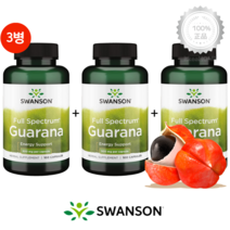 [3병] 스완슨 과라나 500mg 100캡슐 천연 카페인 보충제 에너지 Guarana