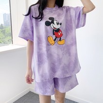 민트위니 여성용 미키물나염세트 디즈니 미키마우스 빅사이즈 오버핏 반바지 반팔 티셔츠 트레이닝 홈웨어 여름신상