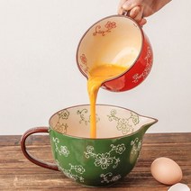 도자기저그 브런치 세라믹 베이킹 그릇 밀크 대용량 우유 믹싱, 레드 500ml