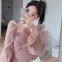 니트상의 URENEW 가을옷 프렌치 보이핏 볼륨 궁정풍 패치워크 여성 인싸템 유행 4814247708