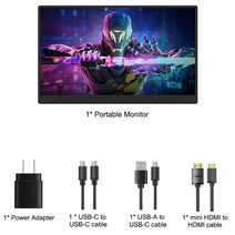 17.3 인치 240Hz 휴대용 모니터 1080P HDR 100% SRGB IPS 스크린 GTG 3MS Freesync 게임 디스플레이 PC 노트북 Mac Xbox PS4/5 스위, [04] No case stand, [03] AU 플러그