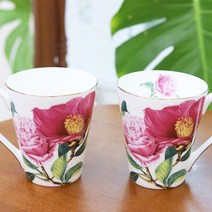 베스트데코 럭셔리 플라워 머그 2p 세트 머그컵 머그잔 찻잔 녹차컵 커피잔 커피컵 머그세트, 럭셔리플라워브이머그2p세트_대장미