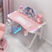 1인용 게이밍 컴퓨터 데스크 PC방 핑크 책상 LED 게임용 철제 유튜브, K 길이 100 폭 60 높이 75