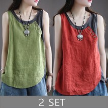 MOSAIRATION 2장묶음 여성 여름 민소매 티셔츠 면 마 블라우스 나시티 빅사이즈 SFW0625001
