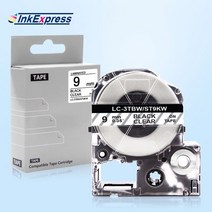 40mm * pvc 리본 스티커 라벨 테이프 엡손 LC-3WBN 용 LW-300 LW-400, [01] 9mm, [01] Black on Clear
