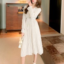 넷투넷코리아 여성 라운드넥 긴팔 루즈핏 기본 데일리 롱 원피스