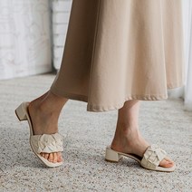 슈뿐 소프트 주름 셔링 뮬 샌들 통굽 슬리퍼