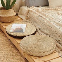 두꺼운 원형 라탄스툴 라탄 쿠션방석 45cm 왕골방석 수초방석 카페 감성 인테리어