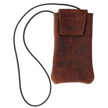 Boston Leather 질감 있는 들소 가죽 안경 케이스 목 줄 포함 Dark Pecan