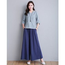 여성 면마 봄 가을 개량 한복 철릭 법복 와이드 팬츠 세트 한벌