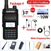 생활 무전기 어린이 오키토키 Baofeng UV-999 ProMax 10W 장거리 워키 토키 듀얼 밴드 휴대용 CB 햄 라디오 FM 송수신기 양방향 UV5R UV13, V2 Black 4_Usb plug