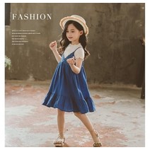 유아 여아 블루아일렛 끈원피스셋트