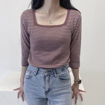 러브어텀 단가라 사각넥 칠부 니트